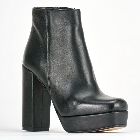 Aldo Black Genuine Leather High Block Heel Disco Ankle Boots NWOT - Picture 4 of 13